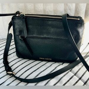 Vince Camuto Black Textured Leather Gally Crossbody Bag EUC Clean